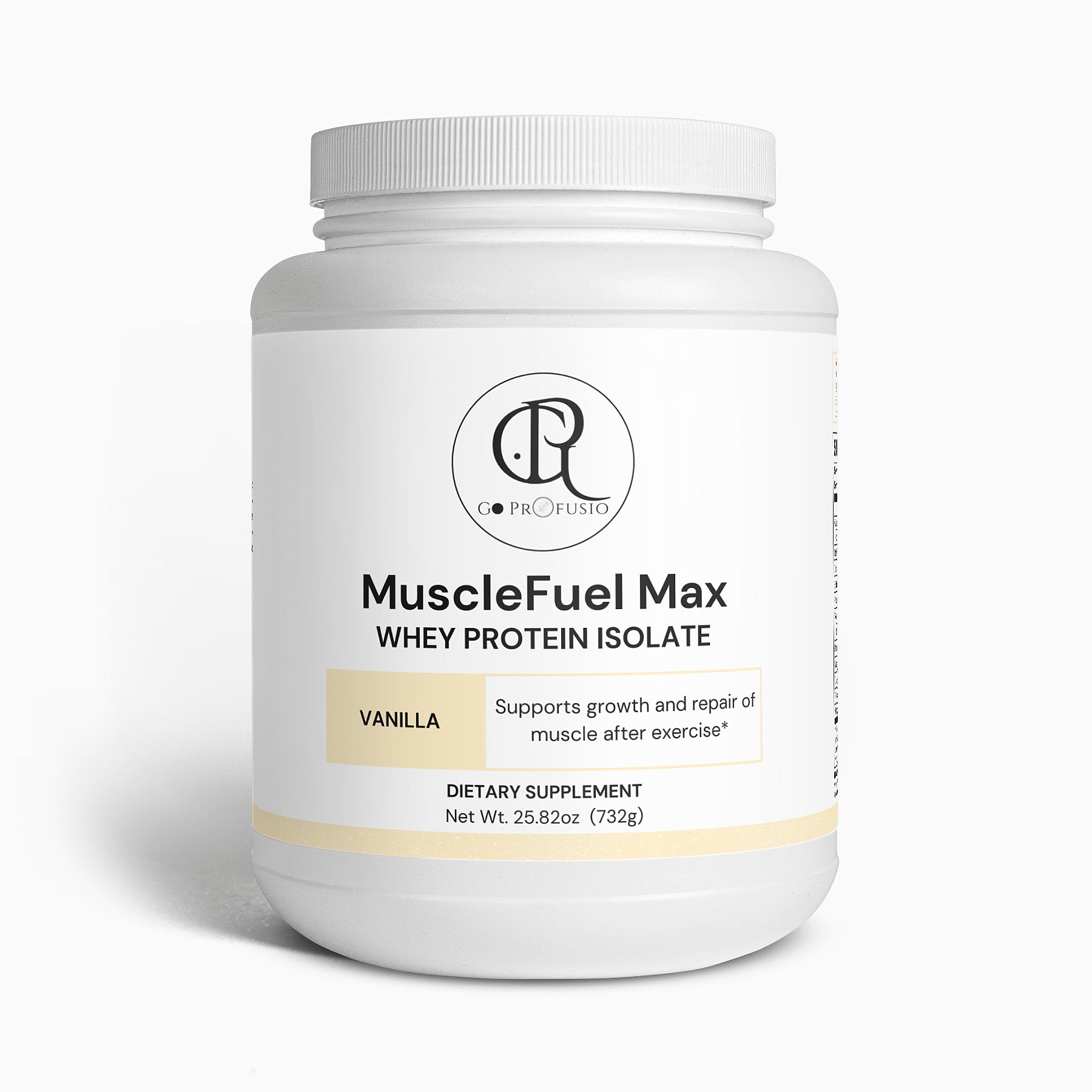 MuscleFuel Max - Whey Protein Isolate - Vanilla Flavour - Profusio Global LLC dba GO Profusio