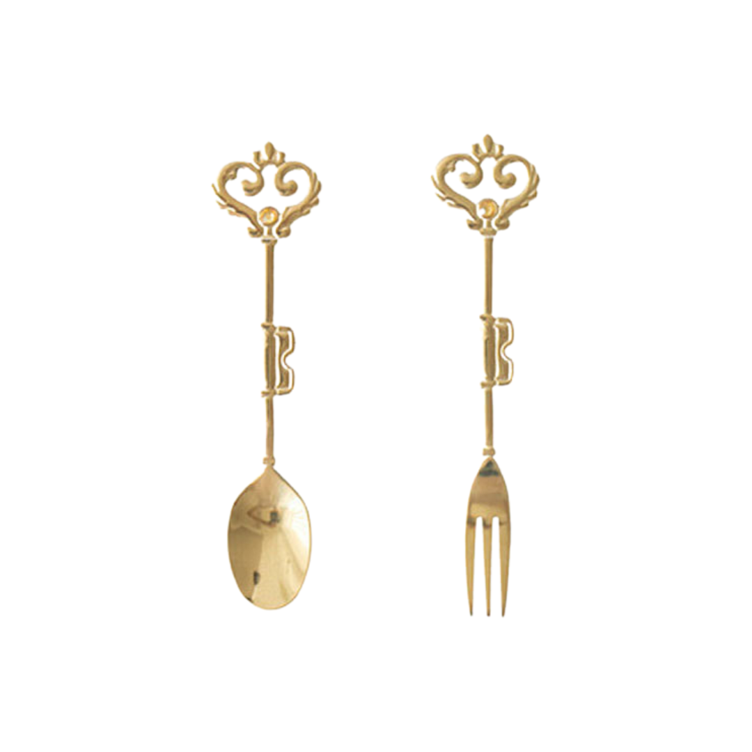 Gold Crown Teapoon & Cake Fork Set - Profusio Global LLC dba GO Profusio